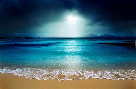 Ocean Plaża Noc Poświata Księżyca