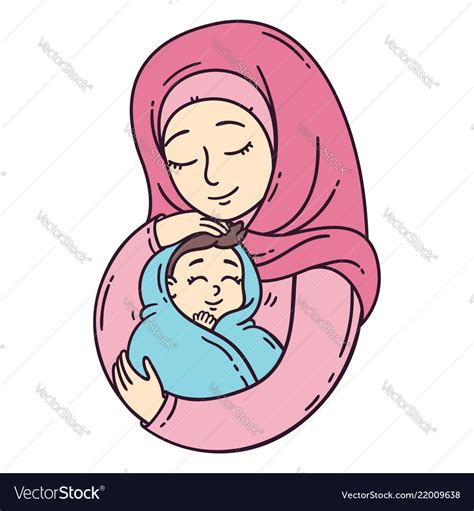 Muslim Mother Holding Baby Royalty Free Vector Image