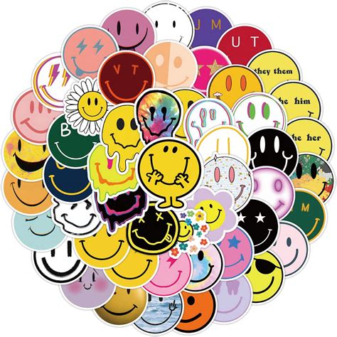 Smiley Face Stickers 53 Pcs Cute Fun Stickers Vinyl Waterproof Decals