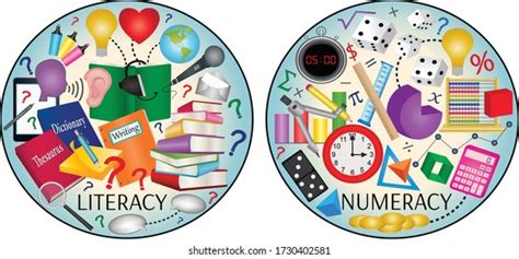 Literacy Numeracy Round Education Icons Stock Vector Royalty Free
