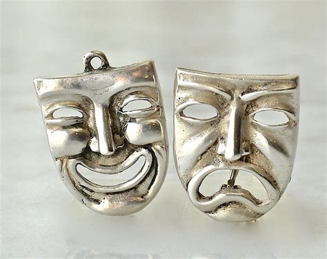 Vintage Sterling Theater Mask Charm And Pin Comedy And Tragedy Drama