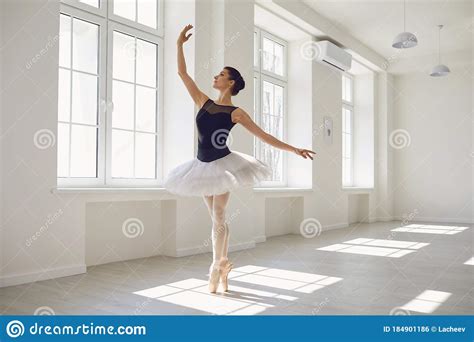 Ballerina Young Graceful Ballet Dancer Is Rehearsing A Performance In