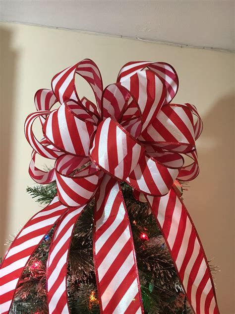 Large Candy Cane Stripe Red And White Christmas Tree Topper Etsy