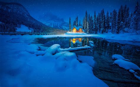 Download Wallpapers Emerald Lake Winter Landscape Snow Forest