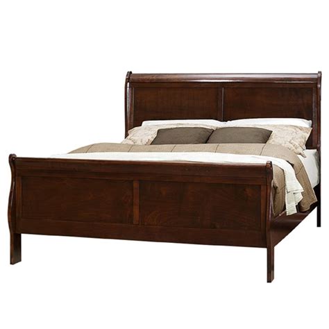Cherry Wood Queen Size Sleigh Bed Hanaposy