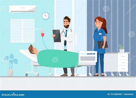 Medical Concept With Doctor And Patients In Flat Cartoon On Hospital