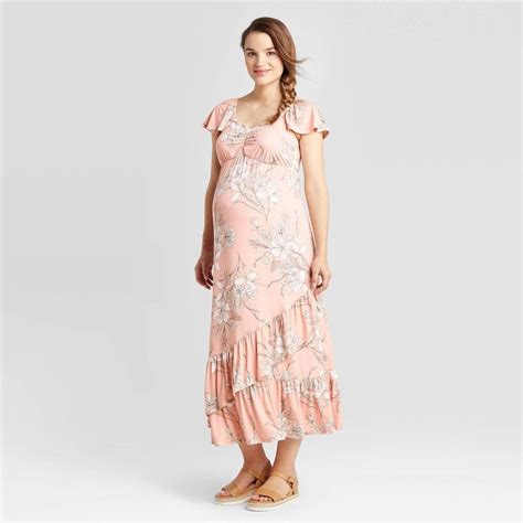 maternity floral print short sleeve knit maxi dress isabel maternity by ingrid and isabel pink