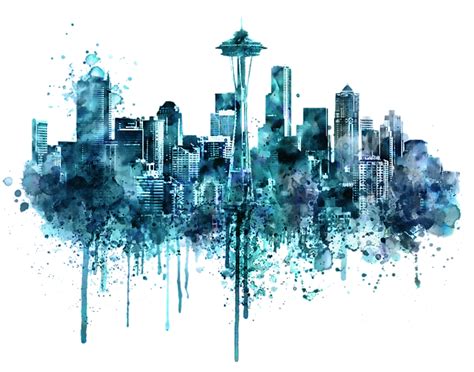 Seattle Watercolor Painting Skyline Drawing Monochrome Png Download