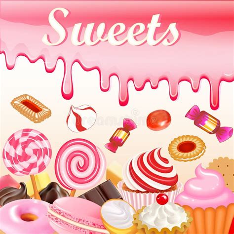 Sweet Dessert Food Frame Background Glaze Stains Pink Candies Stock Vector Illustration Of