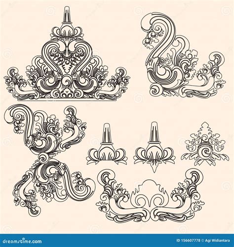 Balinese Line Art Ornament Design Stock Vector Illustration Of