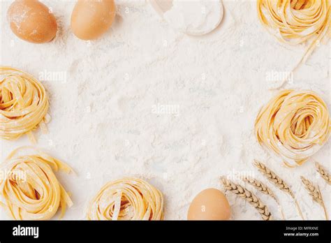 Raw Pasta And Ingredients Frame Stock Photo Alamy
