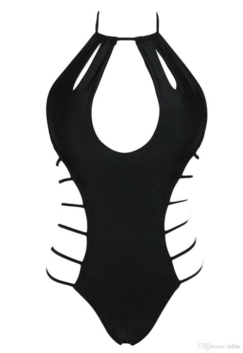 2019 New High Cut Sexy One Piece Swimsuit Swimwear For Women Black Strappy Cut Out Bandage