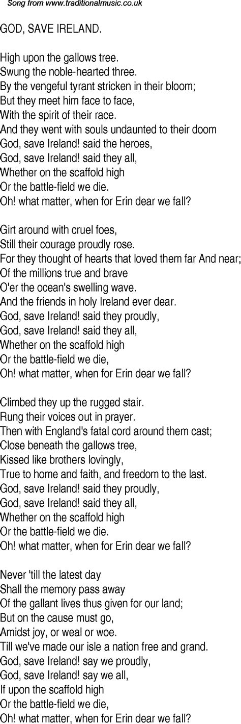 Oh haven't you heard you're just another. Old Time Song Lyrics for 14 God, Save Ireland