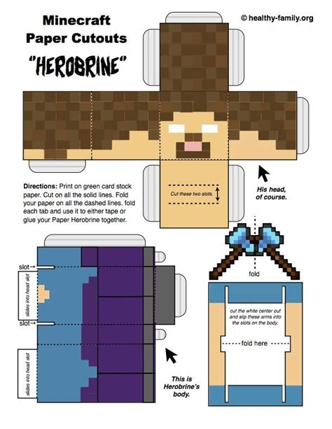 Download And Print Free Herobrine Minecraft Paper Craft Template At