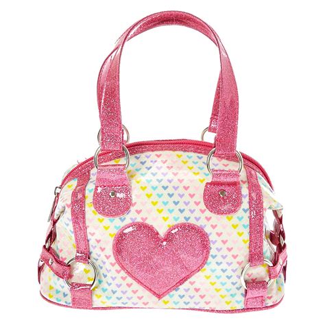 Claires Club Glitter Heart Handbag Pink Claires Us