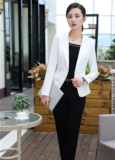 New Style 2018 White Blazer Women Business Suits Formal Office Suits