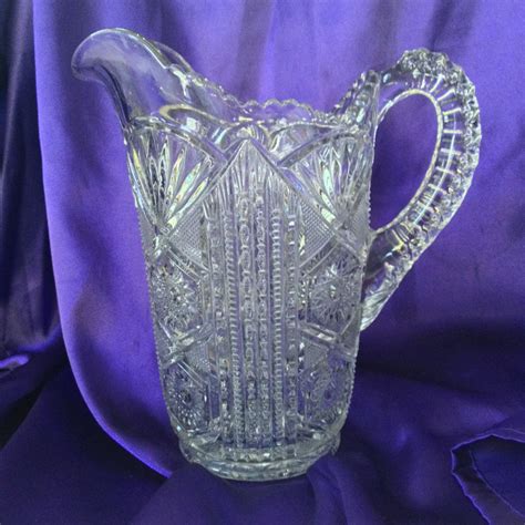 Reserved For Laur Eapg Water Pitcher Early 1900s Pressed Etsy Prism Pattern Gorgeous