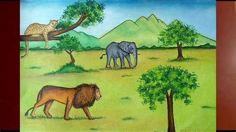How To Draw A Jungle Scenery With Animals Step By Step Youtube