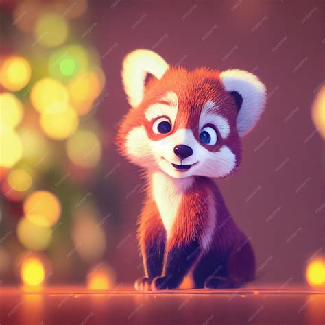 Premium Photo | Cute baby red panda Merry Christmas greeting card 3D