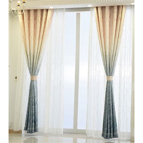 Blue Polyester And Cotton Patterned Country Ombre Curtains