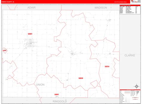 Washington (wa) alphabetical zip codes. Union County, IA Zip Code Wall Map Red Line Style by ...