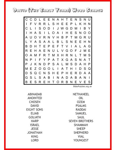 David The Early Years Bible Wordsearch Puzzle
