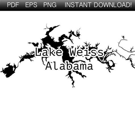 Lake Weiss Map Shape Instant Download Eps Svg Dxf Lake Weiss Digital