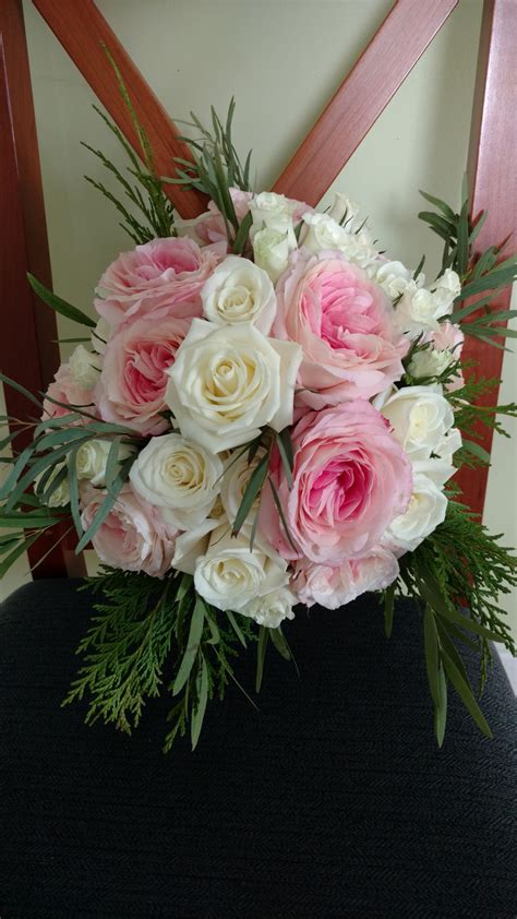 Bridal Bouquet Of White And Pink Roses By Floribunda Designs Pink