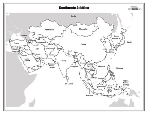 Mapa Del Continente Asiático Con Nombres Para Imprimir