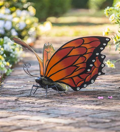 Hand Painted Orange Metal Monarch Butterfly Outdoor Sculpture New