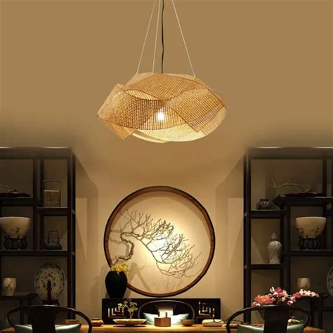 Bamboo Wicker Rattan Lantern Pendant Light Fixture Hanging Ceiling Lamp
