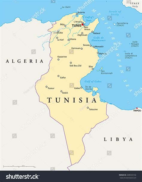 Tunisia Political Map Capital Tunis National Stock Vector Royalty Free