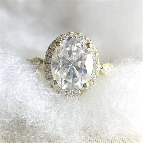 Oval Moissanite Ring Oval Cut 9x7mm Moissanites Halo Pave Etsy