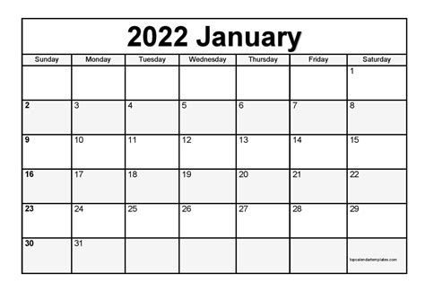 January 2022 Calendar Special Days Calendar Template 2023