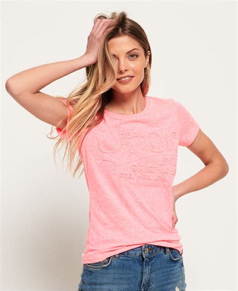 Womens Original Embossed T Shirt In Fluro Pink Snowy Superdry Uk