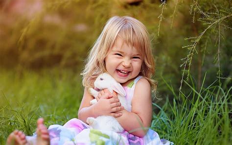 Cute Smiling Child Girl With Rabbit Series Baby Cute Baby