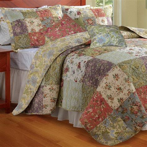 5pc Cottage Country Floral Patchwork Reversible Cotton Quilt Set King