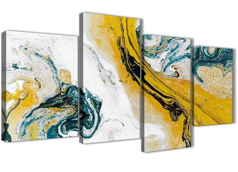 Mustard Yellow And Teal Swirl Living Room Canvas Wall Art Accessories