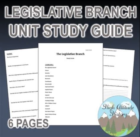 Legislative Branch Unit Study Guide Government By High Altitude