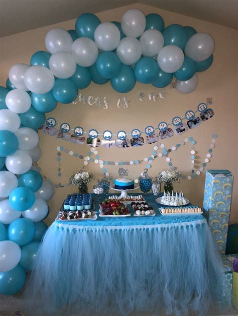 Best wishes on this special birthday. 1st Birthday for boy table decorations | Cake table ...
