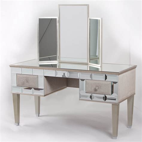Gorgeous mirrored dressing table glass 2 drawers vanity table / leather stool. Mirrored Vanity Desk - Home Furniture Design