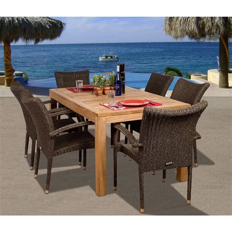 Amazonia Brussels 7 Piece Teakall Weather Wicker Patio Dining Set Sc