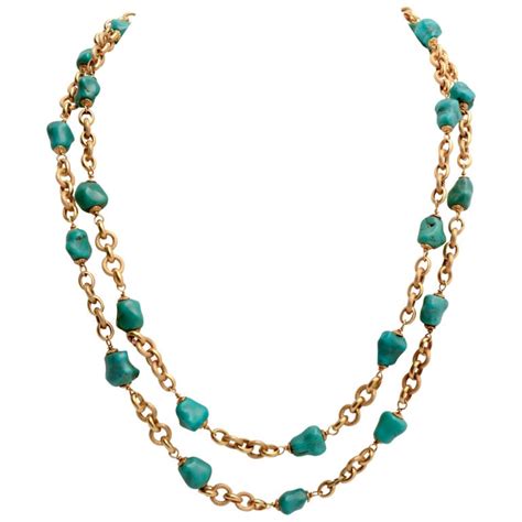 Gold Chain Necklace With Turquoise Chunks At 1stdibs