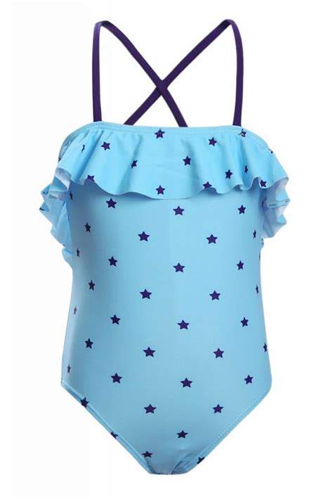 US Babe Stars Print Turquoise Babe Girls Maillot Dropshipping Girls Clothing Online