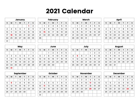 2021 Year Calendar With Holidays A Printable Calendar
