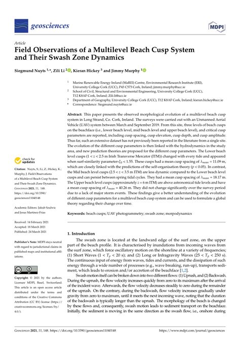 PDF Field Observations Of A Multilevel Beach Cusp System And Their Swash Zone Dynamics