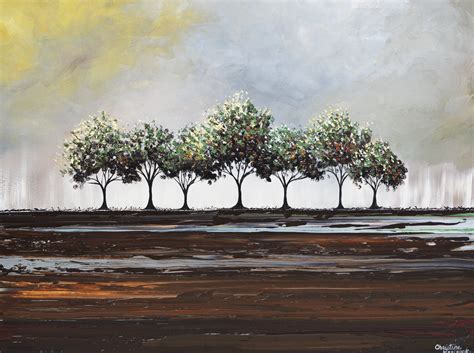 Custom Art Abstract Painting Trees Landscape Green Grey Texture Modern