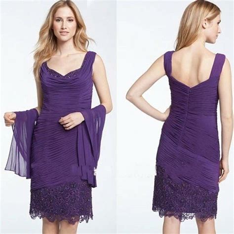 Purple jewel homecoming dress with appliques knee length robe de soiree cheap hot peral pink full lace mother of the bride gowns with jacket sheer jewel neck knee length cocktail dress for wedding grooms mother dresses. Purple dresses for weddings knee length | Modern Fashion Styles