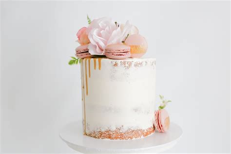Layer Cake Semi Naked Macarons And Flowers Cake And All