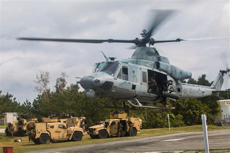 A Uh 1y Venom Helicopter Takes Off After Conducting A Forward Arming